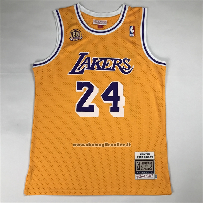 Maglia Los Angeles Lakers Kobe Bryant No 24 Autentico 2007-08 Giallo
